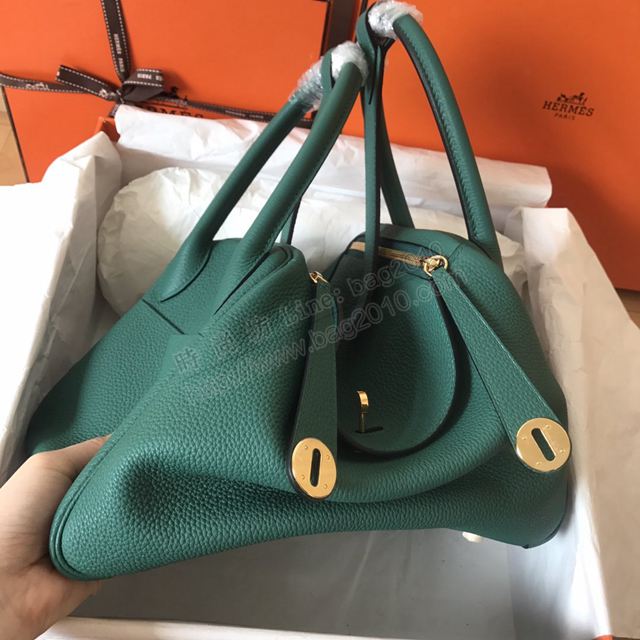 Hermes女包 愛馬仕手提包 進口頂級小牛皮 Lindy包 Z6孔雀綠 金扣 大小號  td1204